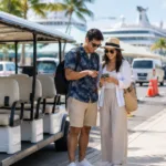 Tour buggy staging near the Nassau cruise port to illustrate pickup and traffic considerations for private tours